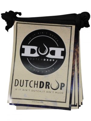 Coated paper pennant banner for dutch drop