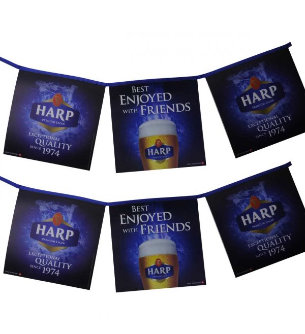 Coated paper pennant banner for harp
