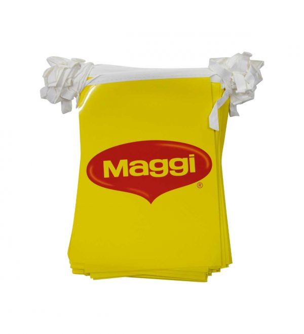 Coated paper pennant banner for maggi