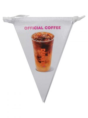 Coated paper pennant banner for dunkin coffee shop