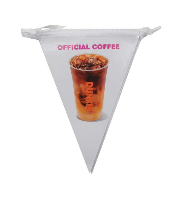 Coated paper pennant banner for dunkin coffee shop